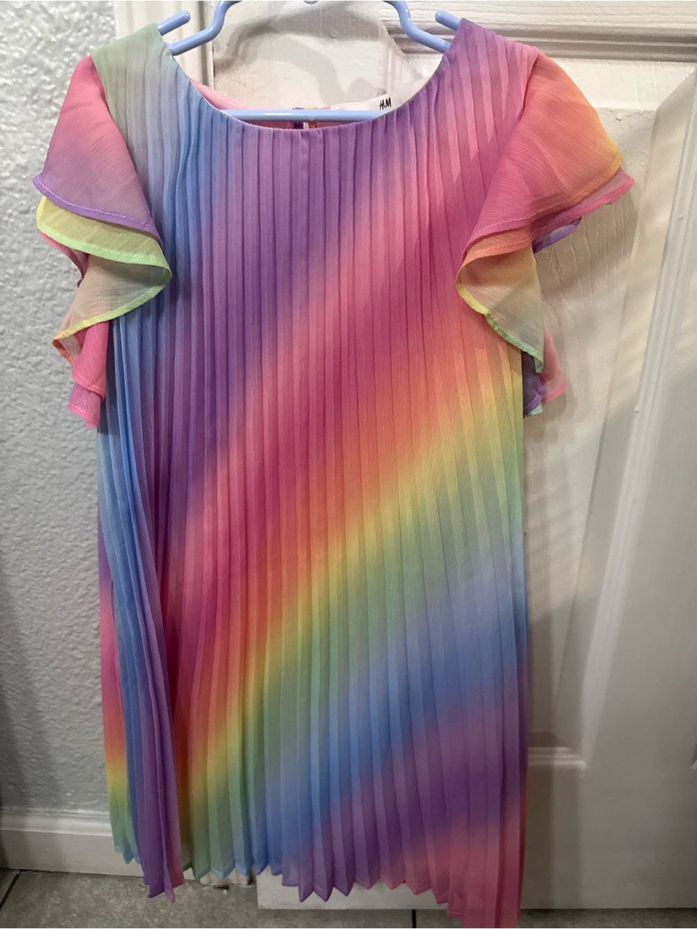 H&M Girls' Rainbow Pleated Dress - Pink, Purple, Blue, Yellow, Green